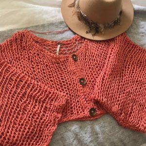 Freepeople Coral crochet crop sweater XS/S